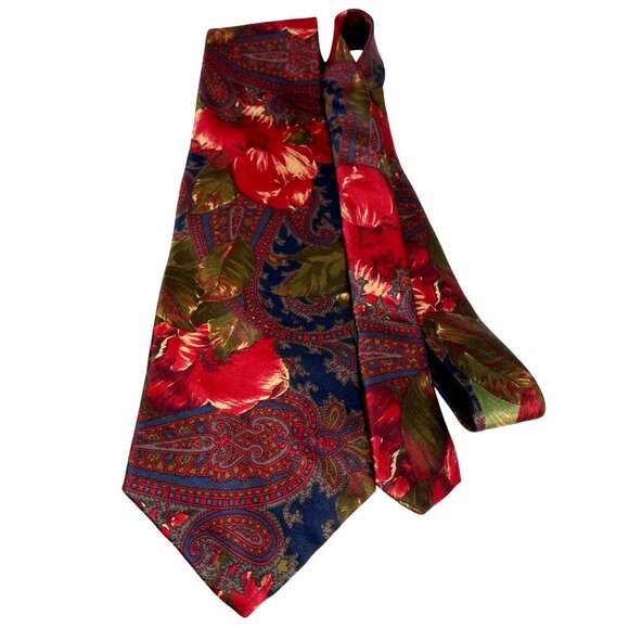 Vintage Bill Blass Silk Tie Vibrant Roses and Paisley Rare Formal Tie - Picture 3 of 10